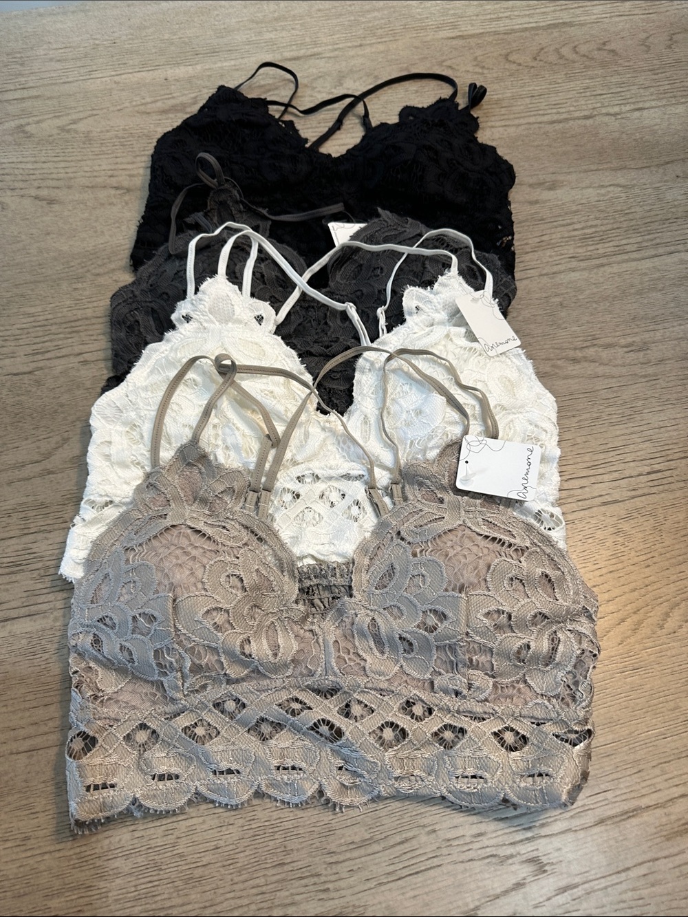 Anemone Lace Bralette Camisole Trio - Black, White ,Taupe and dark gray